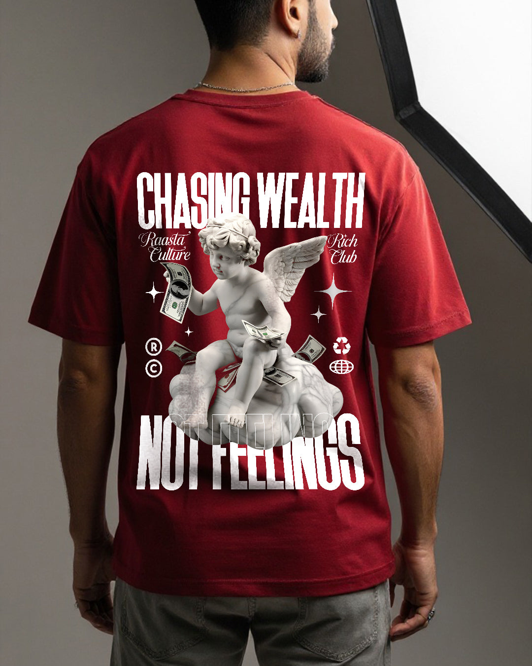 Chasing Wealth, Not Feelings Red Oversized T-shirt