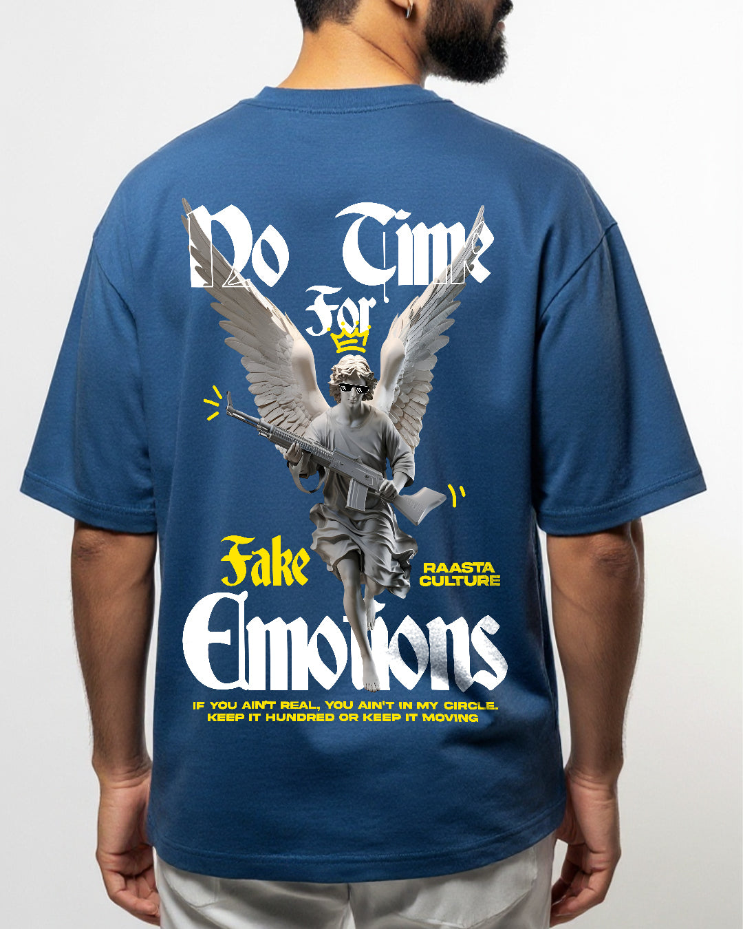 No Time For Fake Emotions Blue Oversized T-Shirt