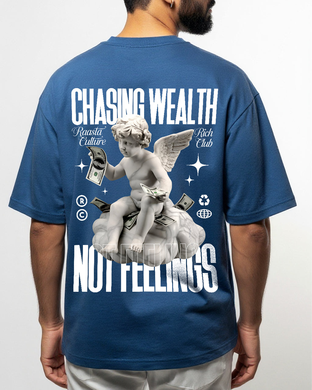 Chasing Wealth, Not Feelings Royal Blue Oversized T-shirt
