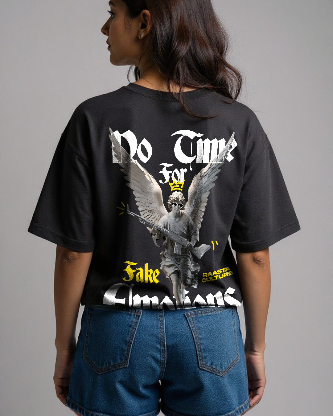 No Time For Fake Emotions Black Oversized T-Shirt