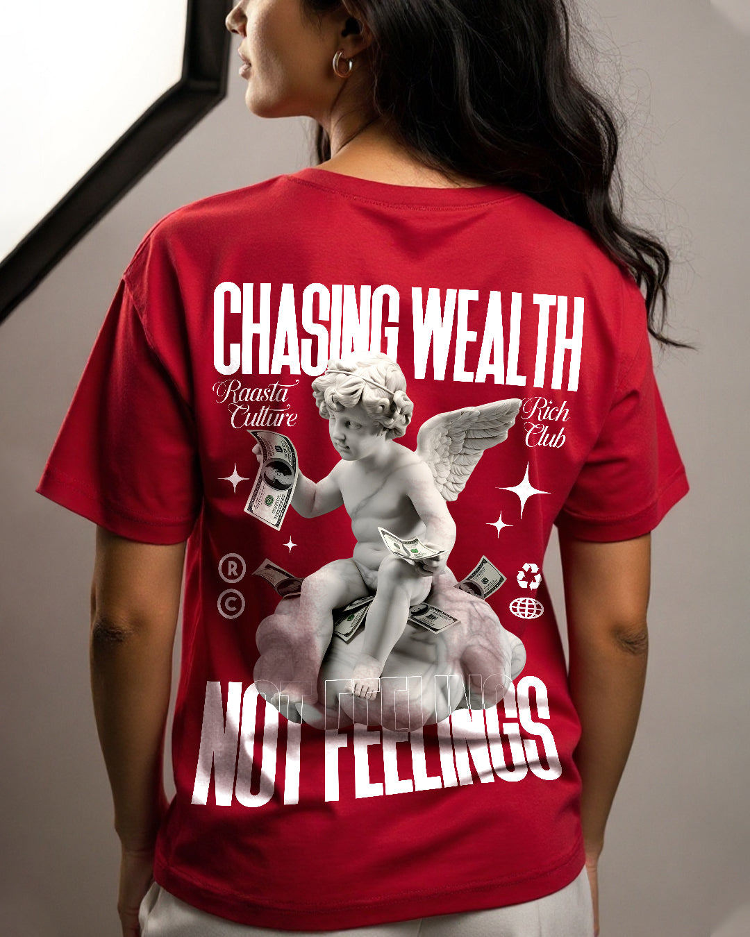 Chasing Wealth, Not Feelings Red Oversized T-shirt
