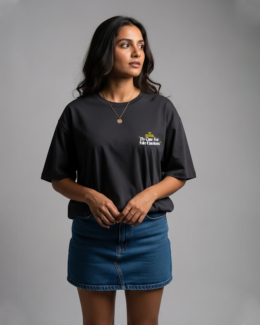No Time For Fake Emotions Black Oversized T-Shirt