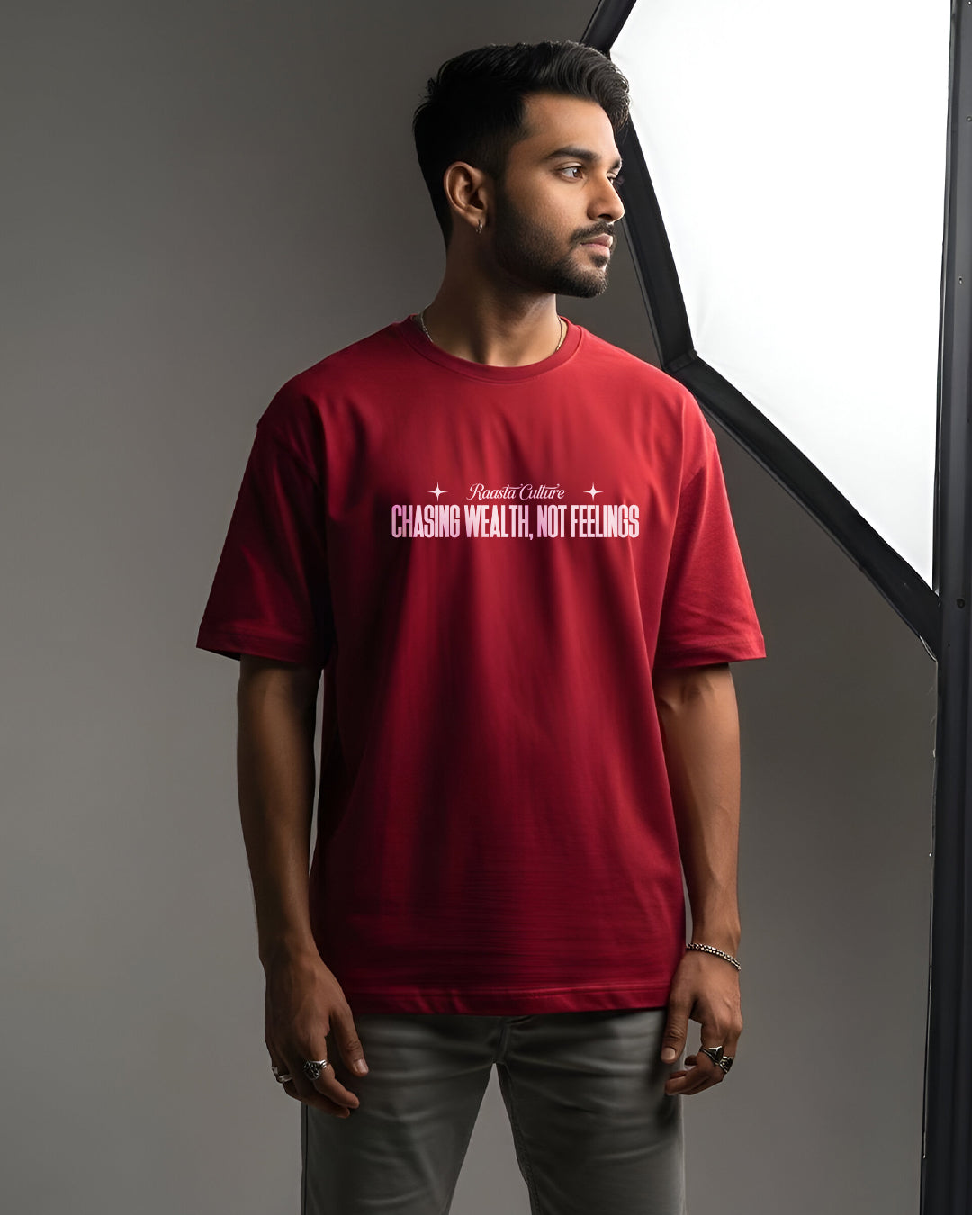 Chasing Wealth, Not Feelings Red Oversized T-shirt