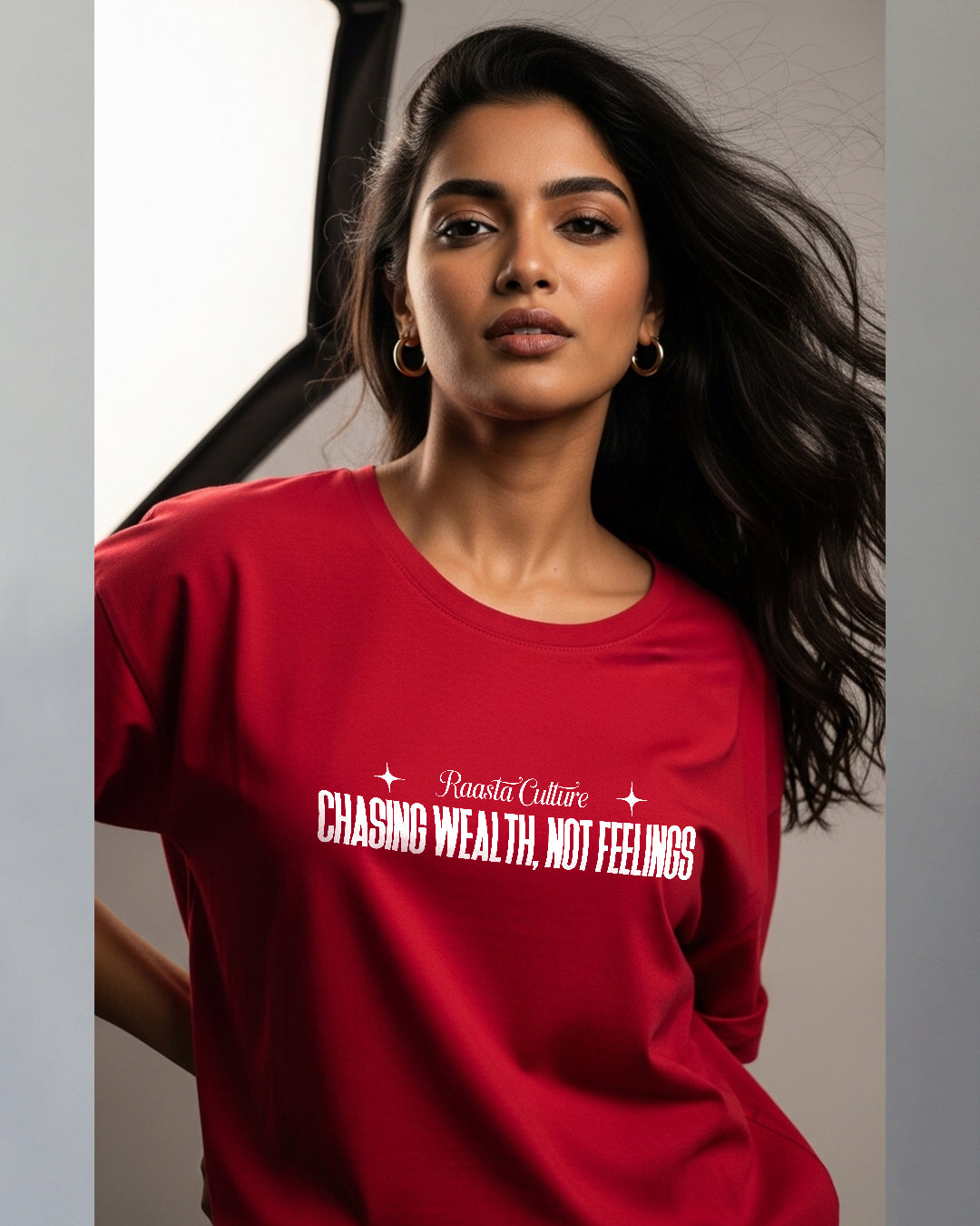 Chasing Wealth, Not Feelings Red Oversized T-shirt