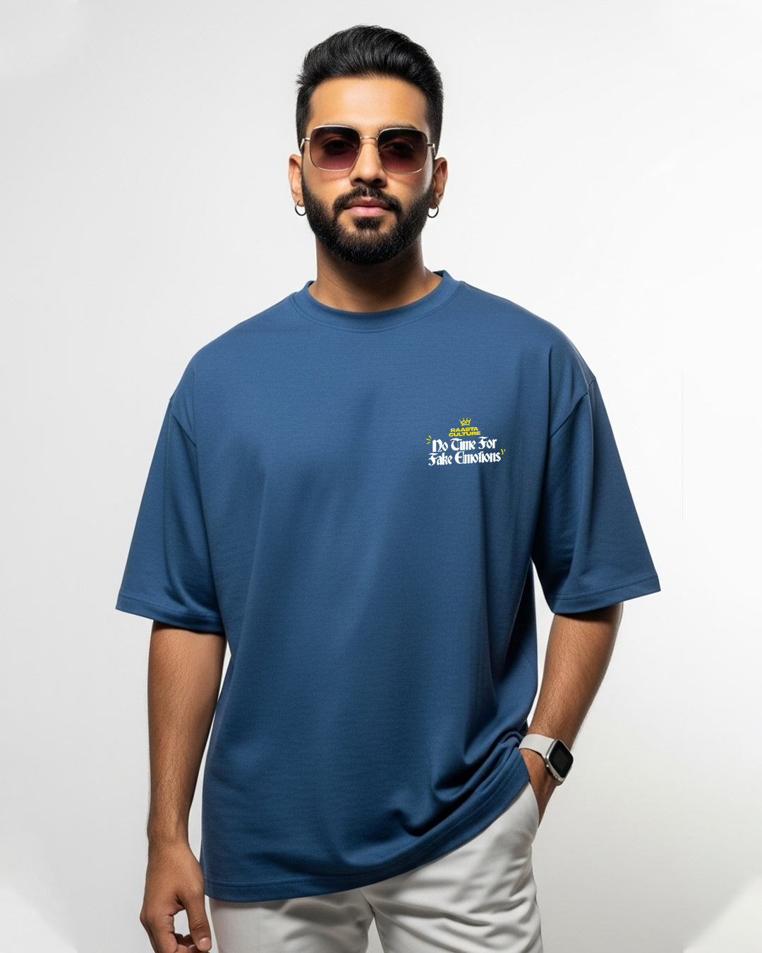 No Time For Fake Emotions Blue Oversized T-Shirt